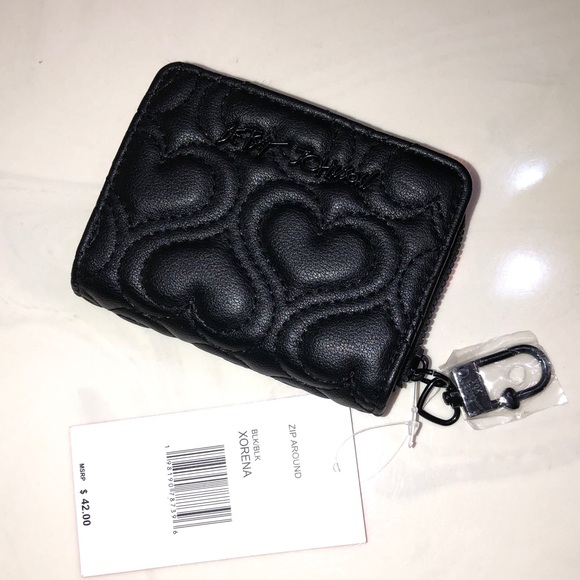 Betsey Johnson Black ZA Bifold Wallet With Quilted Ribbon Hearts NWT - Picture 12 of 15